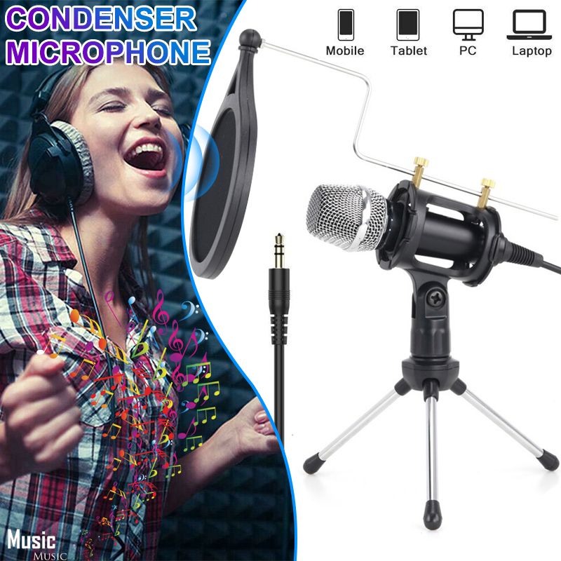 Live-Microphone-Condenser-Microphone-Wired-Singing-Recording-Broadcasting-Podcast-MIC-with-Tripod-St-1700894