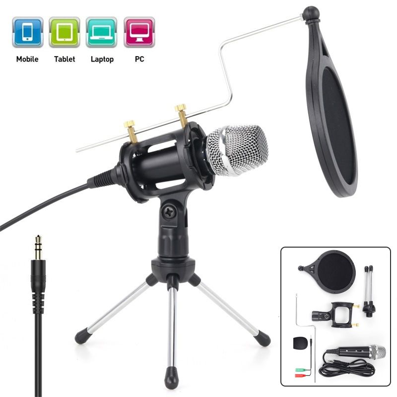 Live-Microphone-Condenser-Microphone-Wired-Singing-Recording-Broadcasting-Podcast-MIC-with-Tripod-St-1700894