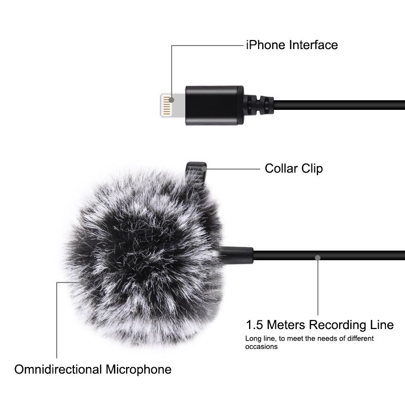 PULUZ-Mini-15m-8Pin-Jack-Lavalier-Wired-Condenser-Recording-Microphone-for-Live-Vlog-Phone-1729241