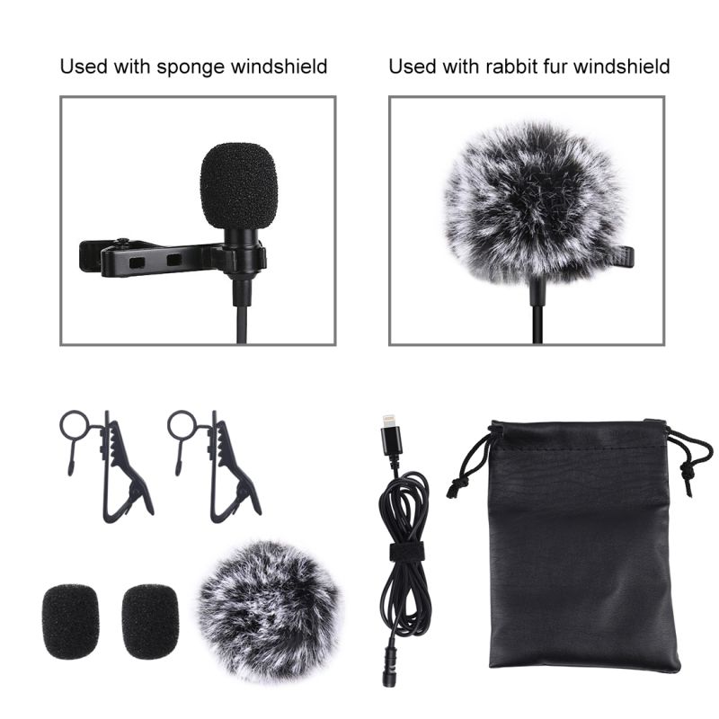 PULUZ-Mini-15m-8Pin-Jack-Lavalier-Wired-Condenser-Recording-Microphone-for-Live-Vlog-Phone-1729241
