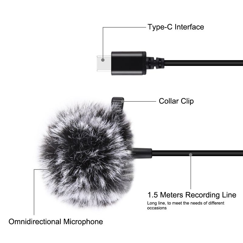 PULUZ-Mini-15m-Type-C-Jack-Lavalier-Wired-Condenser-Recording-Microphone-for-Phone-Live-1729243