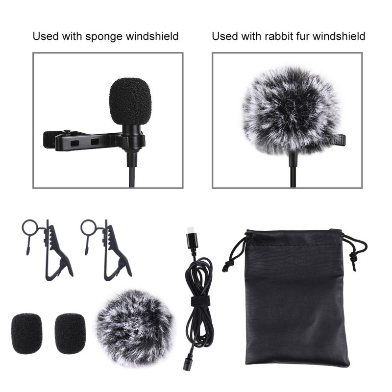 PULUZ-Mini-15m-Type-C-Jack-Lavalier-Wired-Condenser-Recording-Microphone-for-Phone-Live-1729243