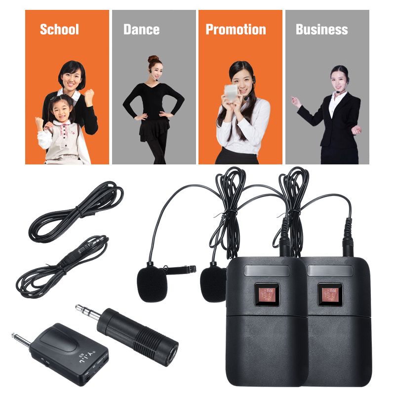 UHF-Wireless-Microphone-Lavalier-Lapel-Mic-Receiver-Transmitter-Dual-Headset-for-Speech-Teach-1454645