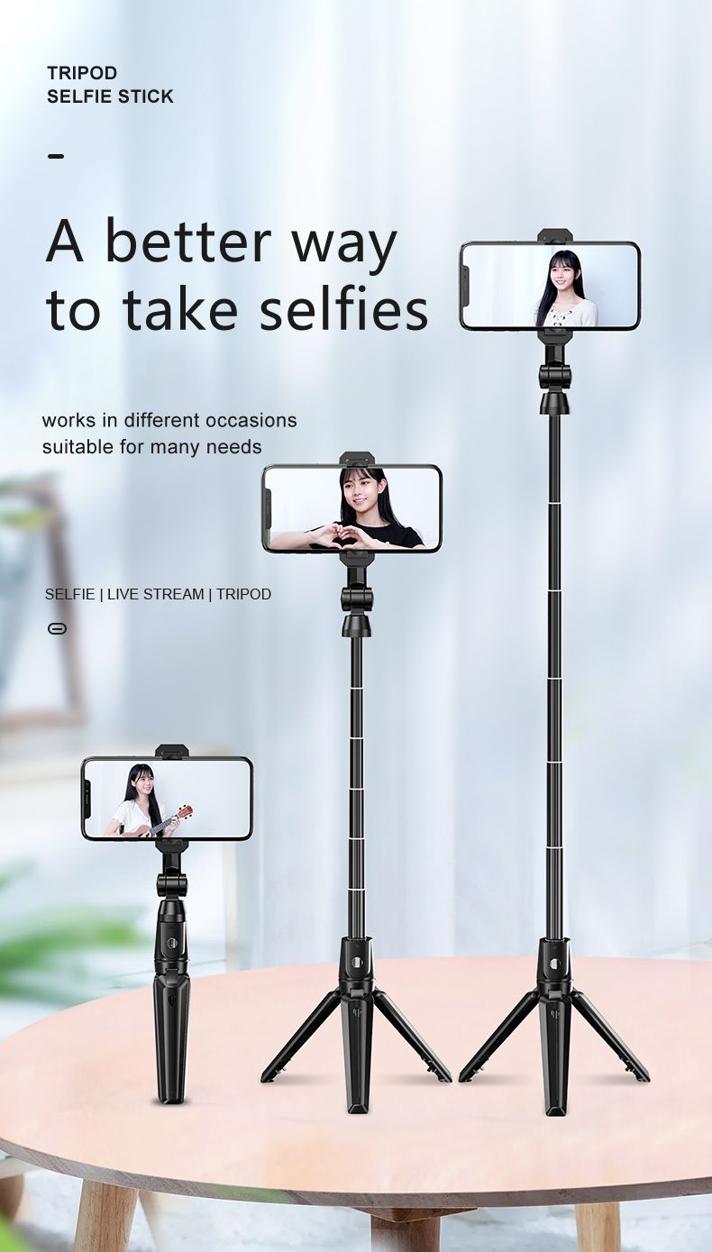 Bakeey-K21-Selfie-Stick-Tripod-bluetooth-Remote-Control-Foldable-Light-Weight-Tripod-360-Degree-Rota-1748502