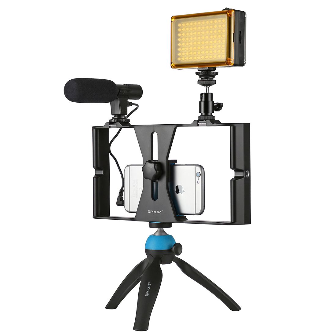 PULUZ-PKT3023-Smartphone-Video-Rig-LED-Studio-Light-Video-Shotgun-Microphone-Mini-Tripod-Mount-Kits-1285699