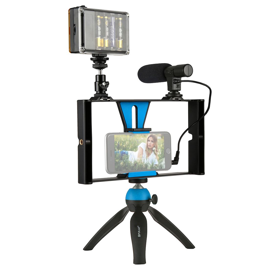 PULUZ-PKT3023-Smartphone-Video-Rig-LED-Studio-Light-Video-Shotgun-Microphone-Mini-Tripod-Mount-Kits-1285699