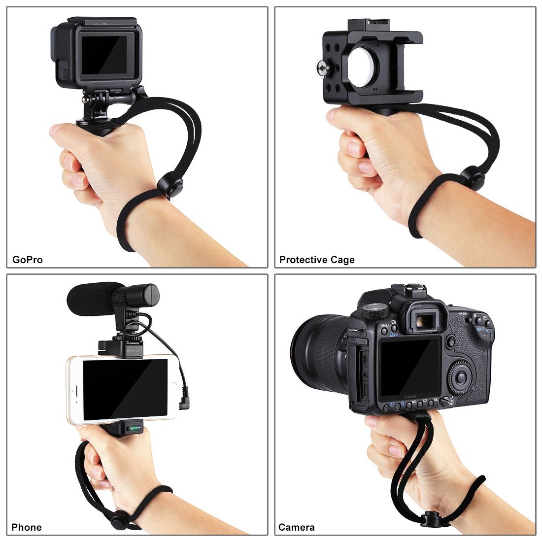 PULUZ-PU366-Handheld-Grip-Rig-Stabilizer-ABS-Tripod-Adapter-Mount-with-Cold-Shoe-Base--Wrist-Strap-1249914