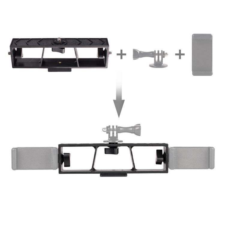 PULUZ-PU395-Live-Broadcast-Multi-camera-Selfie-Stand-Mobile-Phone-Clip-Bracket-Holder-with-3-x-14-in-1685808