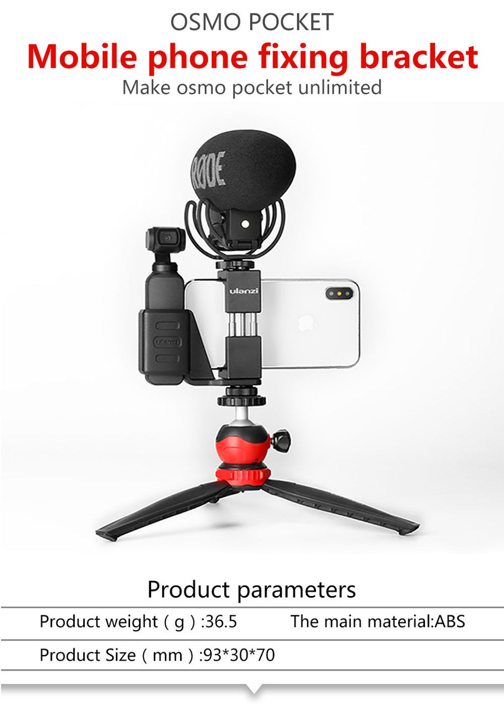 Ulanzi-OP-1-Holder-ST-02-Phone-Clip-Clamp-LZ-20-Tripod-with-360-Degree-Rotation-Ballhead-for-DJI-OSM-1410226