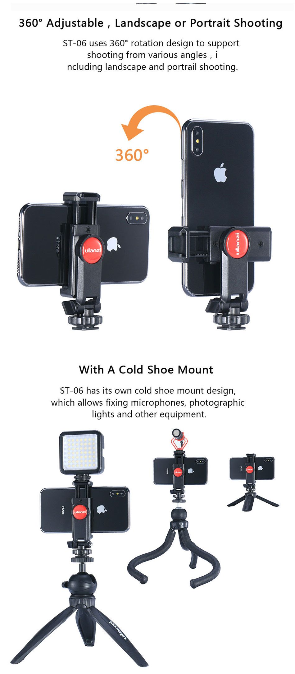 Ulanzi-ST-06-360-Degree-Rotation-Vertical-Bracket-Phone-Clip-Holder-Clamp-Mount-with-Cold-Shoe-1534592