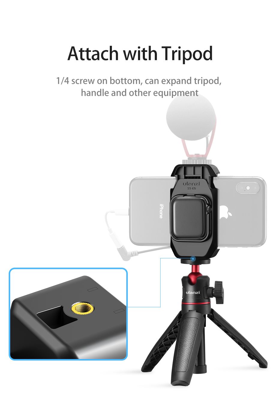 Ulanzi-ST-09-Selfie-Vlog-Phone-Clip-for-iPhone-Apple-Watch-Series-5-Cold-Shoe-Tripod-Mount-Holder-Co-1711298