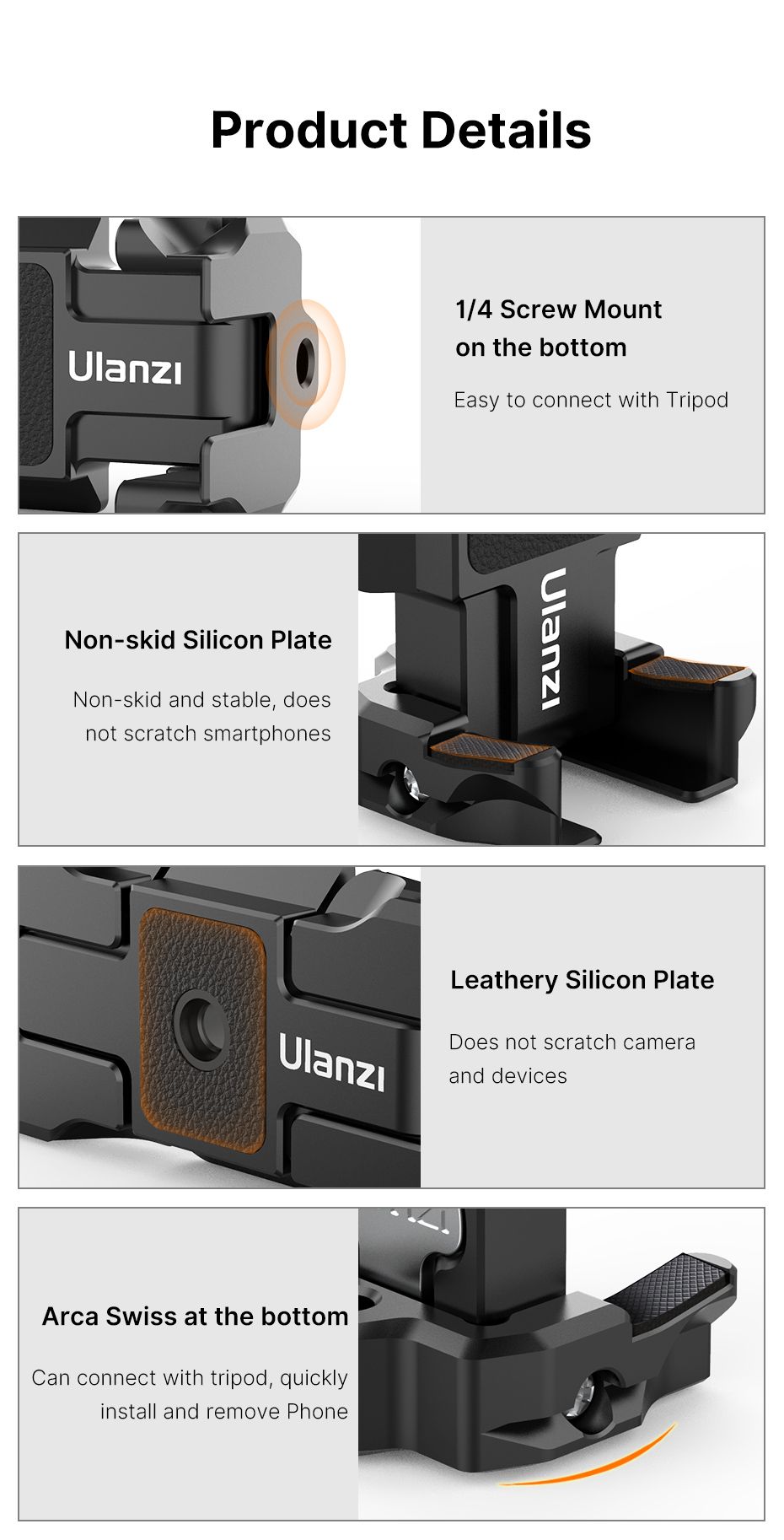 Ulanzi-ST-15-2-in-1-Arca-Swiss-Quick-DSLR-Release-Plate-Foldable-Phone-Clamp-Holder-with-Cold-Shoe-1-1731046