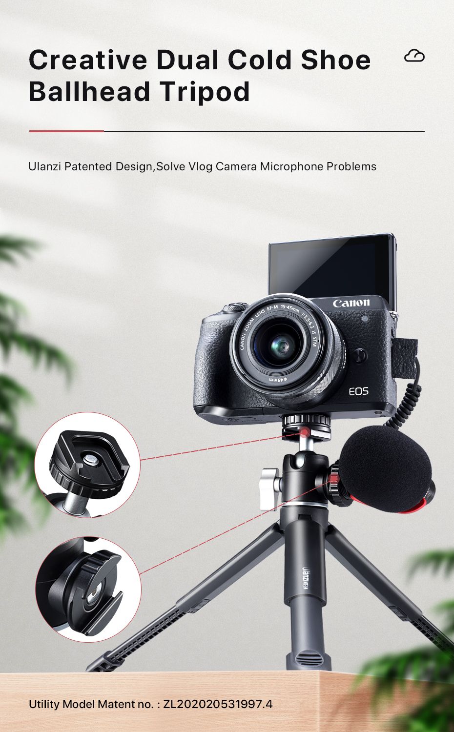 Ulanzi-U-Vlog-lite-Extendable-Dual-Cold-Shoe-Ball-Head-Tripod-for-smartphone-Sony-DSLR-Camera-Mic-Li-1764676