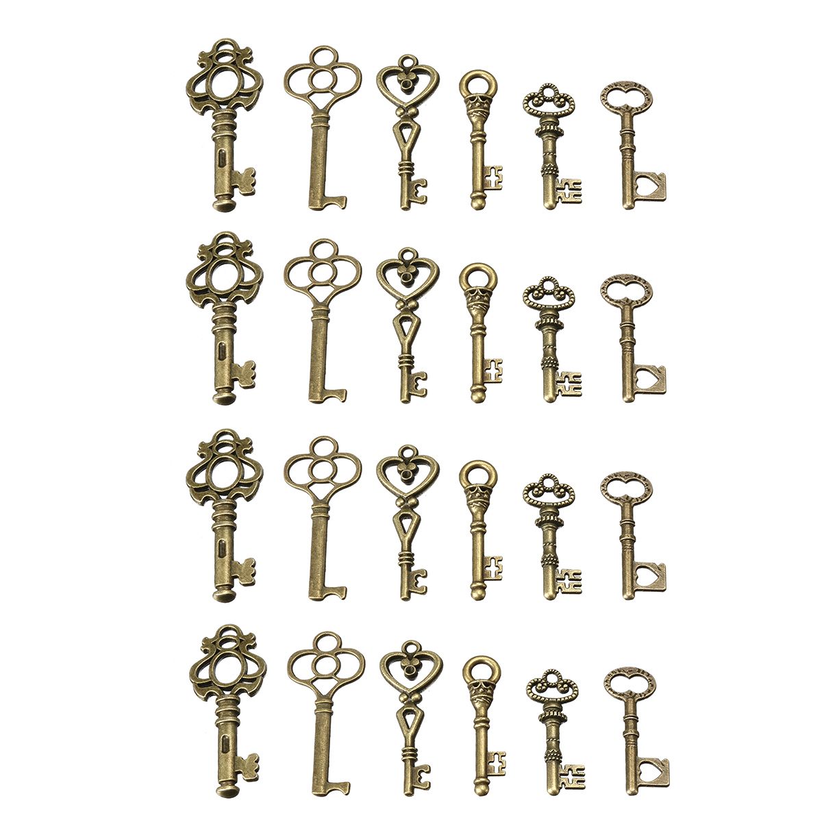 24-Antique-Old-Vintage-Look-Skeleton-Keys-Lot-Bronze-Tone-Pendants-Jewelry-Mix-Set-1349763