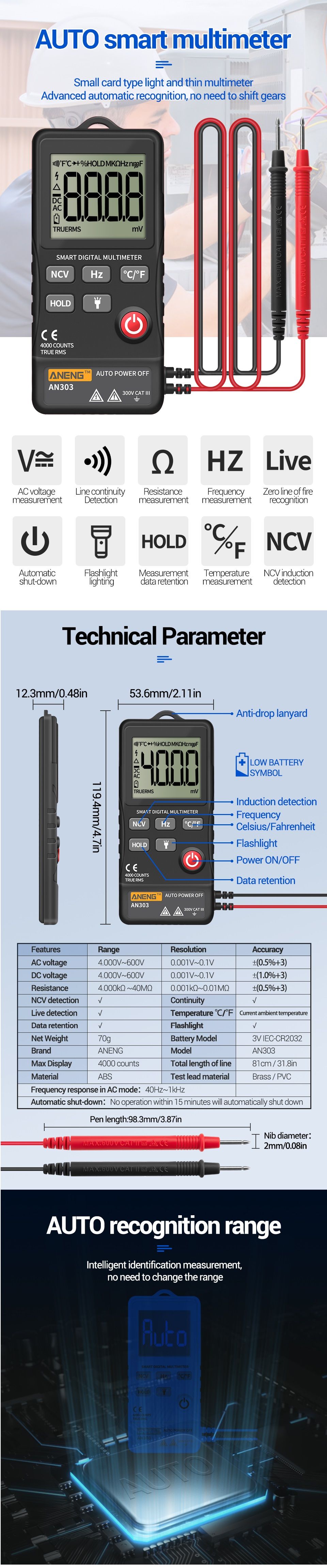 ANENG-AN303-Mini-True-Rms-Digital-Multimeter-4000-Display-DCAC-Voltmeter-Tester-Capacitance-NCV-Ohm--1750266