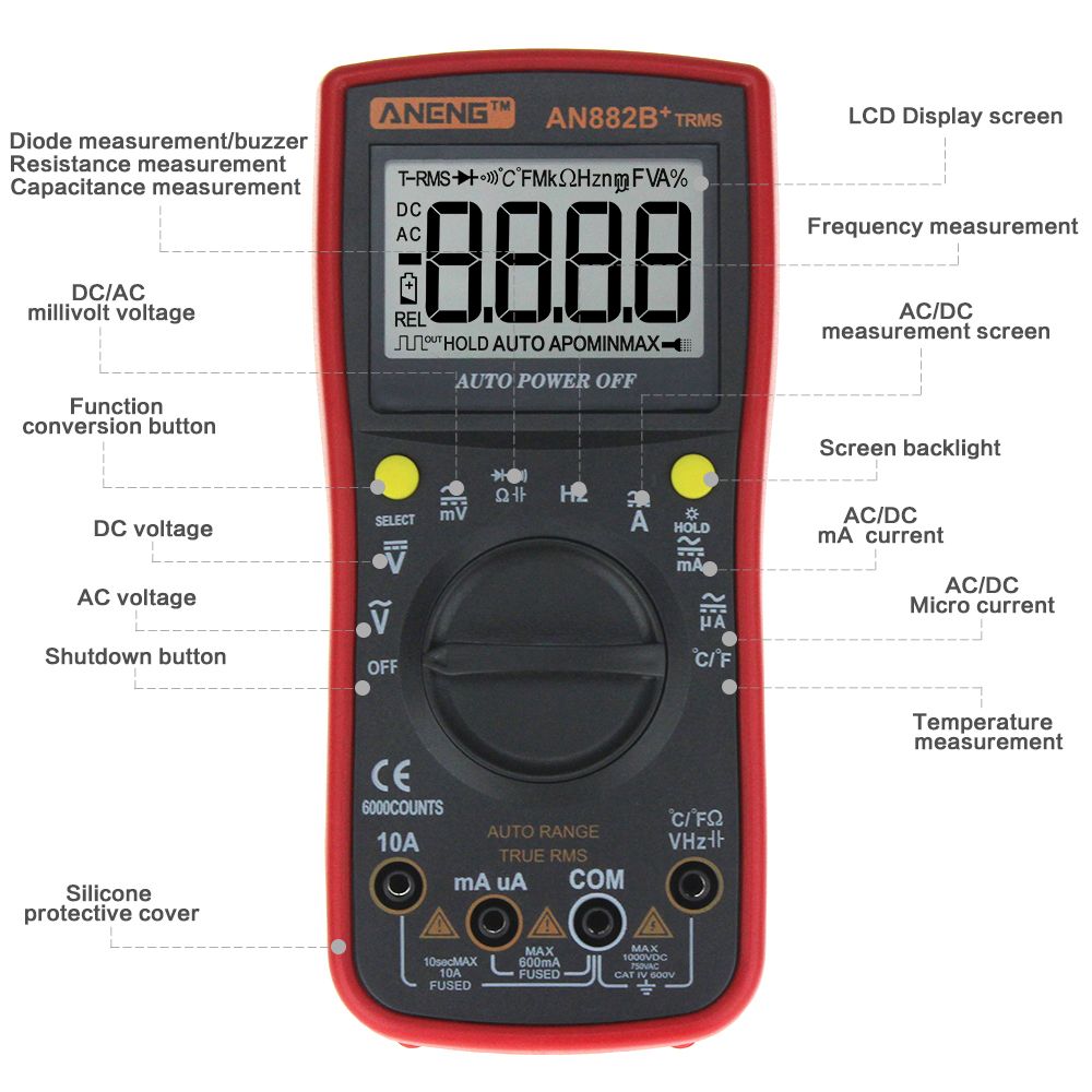 ANENG-AN882B-True-RMS-Digital-Multimeter-6000-Counts-With-Auto-Range-Backlight--Data-Hold-ACDC-Volta-1331586