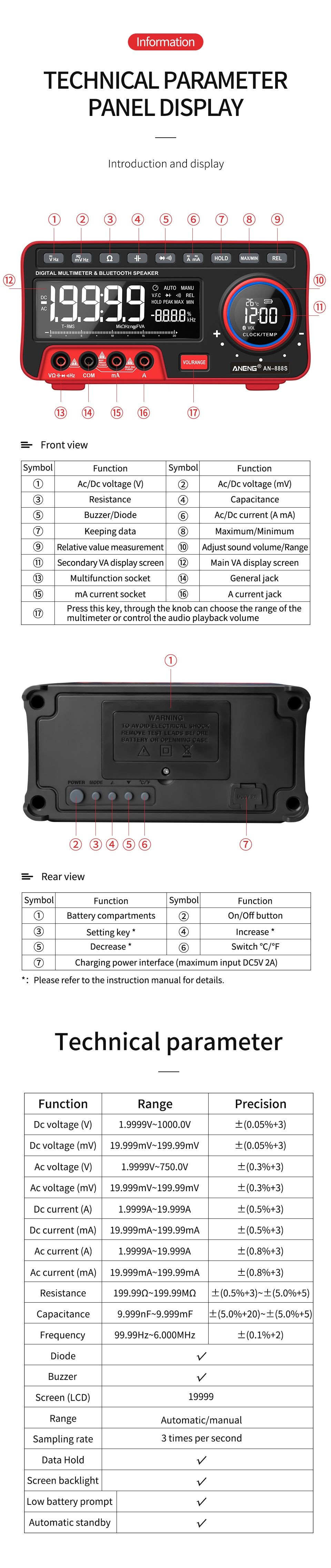 ANENG-AN888S-Digital-4-12-19999-High-Precision-True-RMS-Multimeter--bluetooth-Speaker--Clock--Temper-1599813