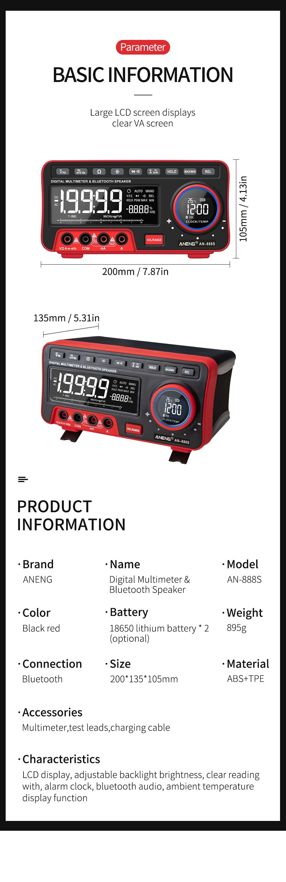 ANENG-AN888S-Digital-4-12-19999-High-Precision-True-RMS-Multimeter--bluetooth-Speaker--Clock--Temper-1599813