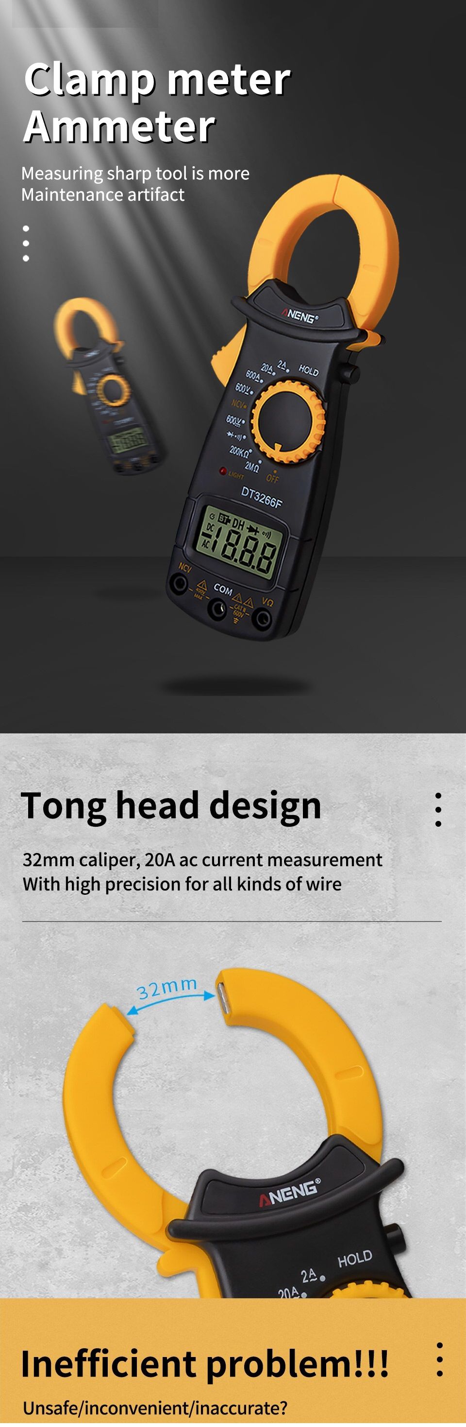 ANENG-DT3266F-Mini-Digital-Clamp-Multimeter-Amperemeter-Electrical-Clamp-Meter-AC--DC-Voltage-Resist-1588004