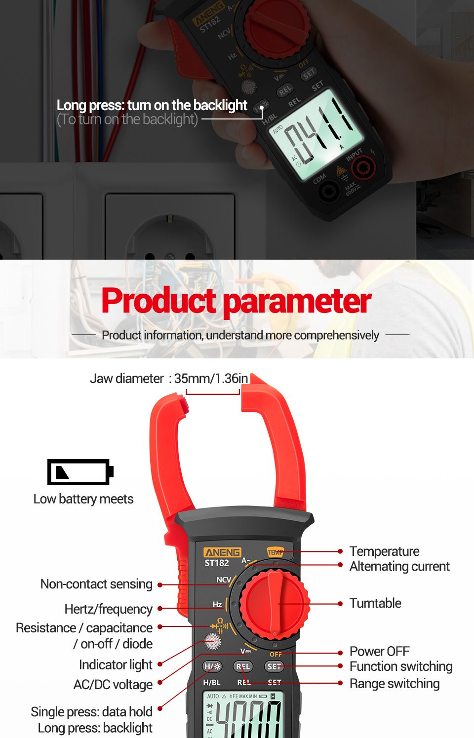 ANENG-ST182-Digital-Clamp-Meter-DCAC-Voltage-Tester-Clamp-Multimeter-Hz-Capacitance-NCV-Ohm-Test-1732866