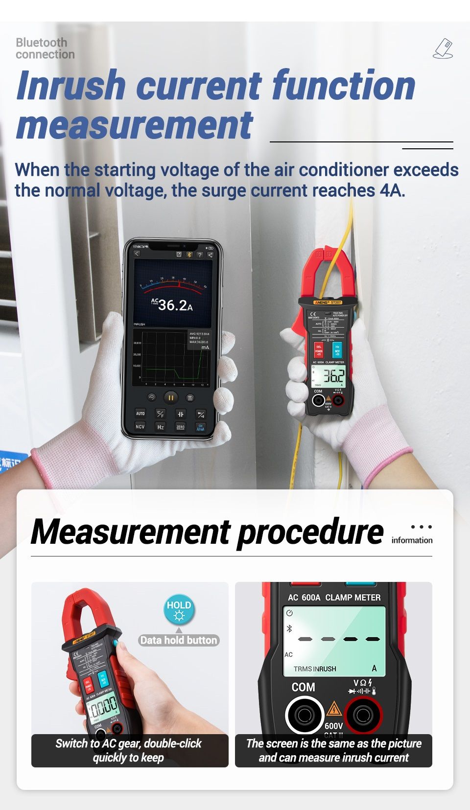 ANENG-ST207-Digital-bluetooth-Multimeter-Clamp-Meter-6000-Counts-True-RMS-DCAC-Voltage-Tester-AC-Cur-1762792