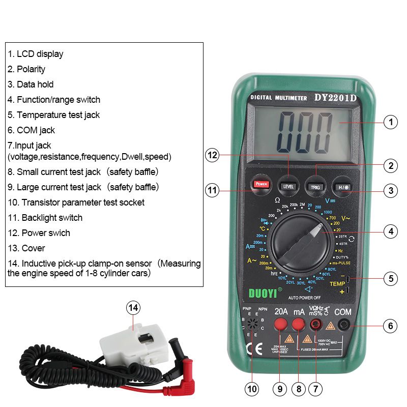 DUOYI-DY2201D-LCD-Digital-Automotive-Multimeter-With-Speed-Conversion-Sensor-Non-contact-RPM-Dwell-A-1640228