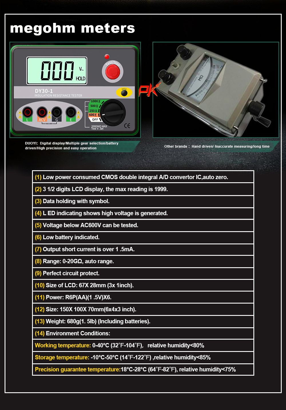 DUOYI-DY30-1-Digital-Insulation-Resistance-Tester-Meter-2000M-0hm-250V-500V-1000V-Megohmmeter-Voltme-1629990