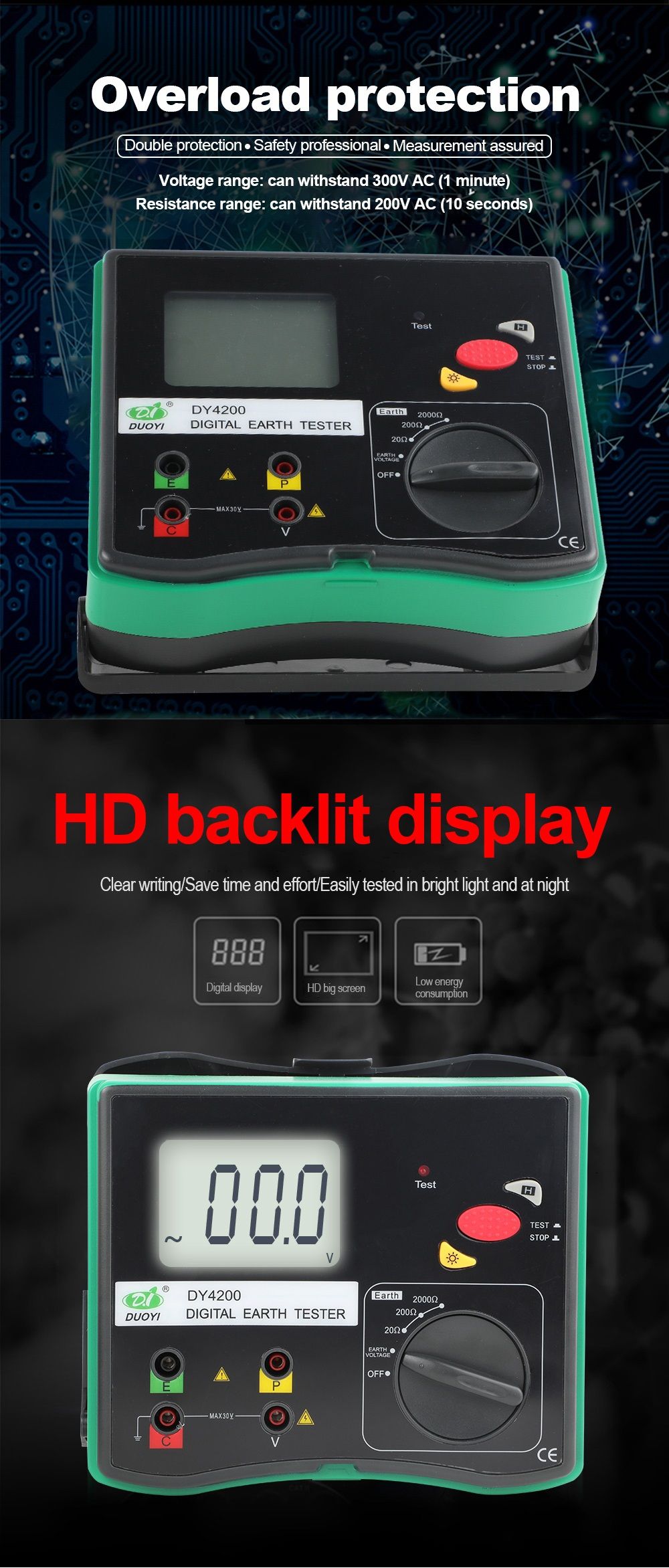 DUOYI-DY4200-Digital-Earth-Ground-Resistance-Tester-Measurement-Megohmmeter-0-2000-Ohm-with-LCD-Back-1640235