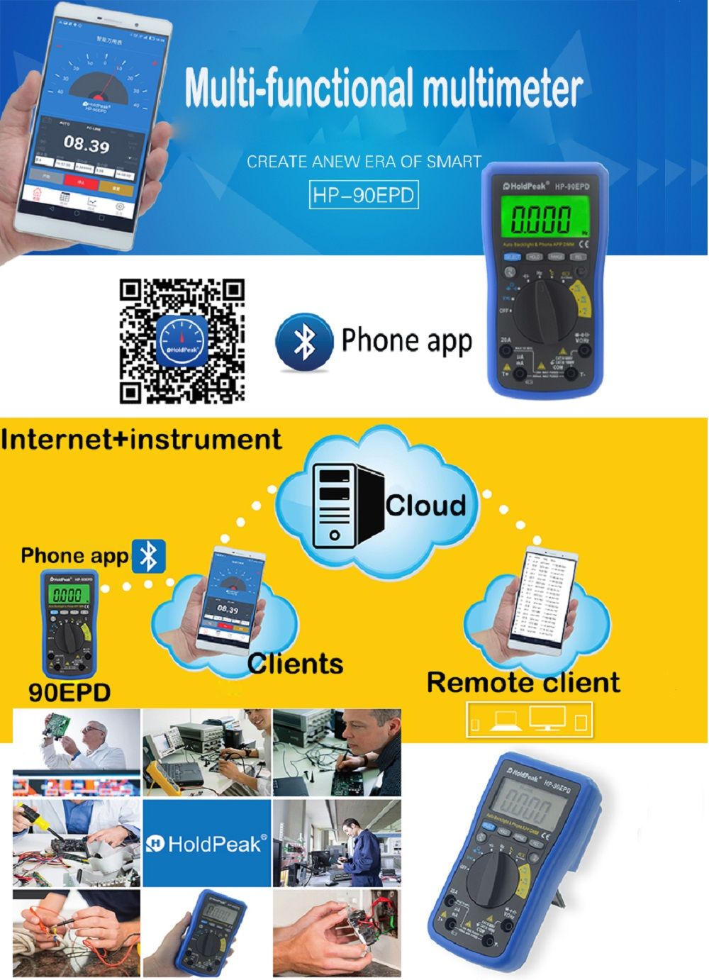 HoldPeak-HP-90EPD-Mobile-APP-4000-Counts-True-RMS-Multimeter-Auto-Range-AC-DC-Voltage-Current-Resist-1334076