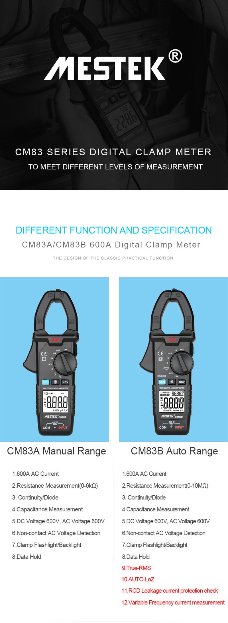 MESTEK-CM83B-Digital-Clamp-Meter-600A-AC-Current-ACDC-Voltage-Ohm-True-RMS-Auto-Range-VFD-Capacitanc-1709054