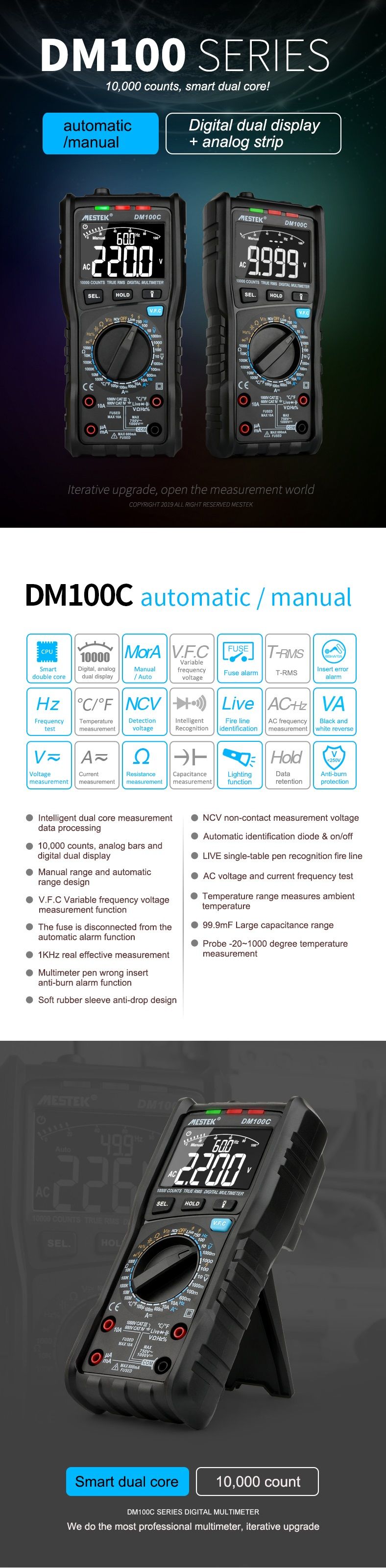 MESTEK-DM100C-10000-Counts-ManualAuto-Range-Multimeter-High-Speed-Smart-Double-Core-VFC-Variable-Fre-1533054