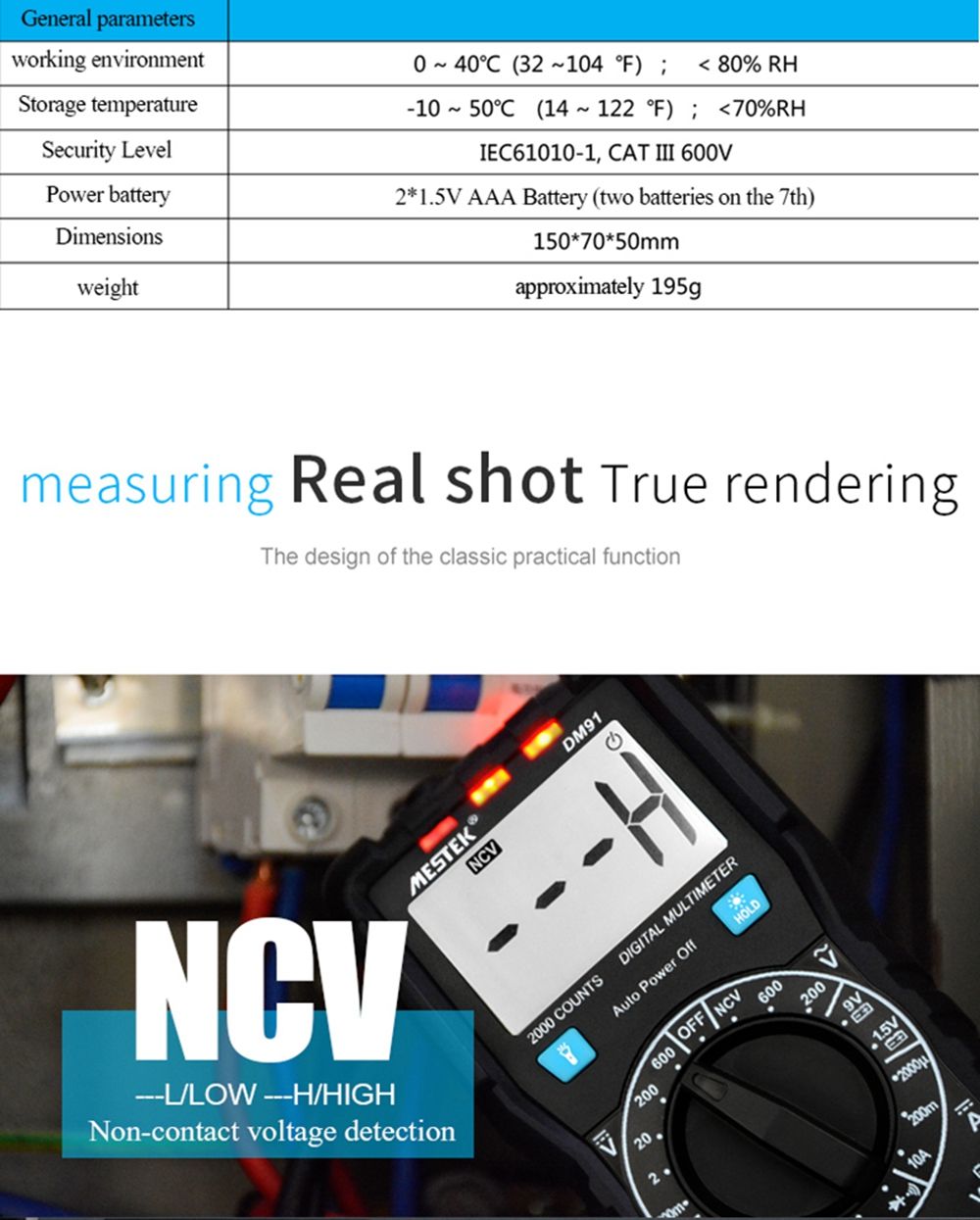 MESTEK-DM91-Mini-Multimeter-Digital-2000-Counts-Tester-NCV-True-RMS-Auto-Range-1315225