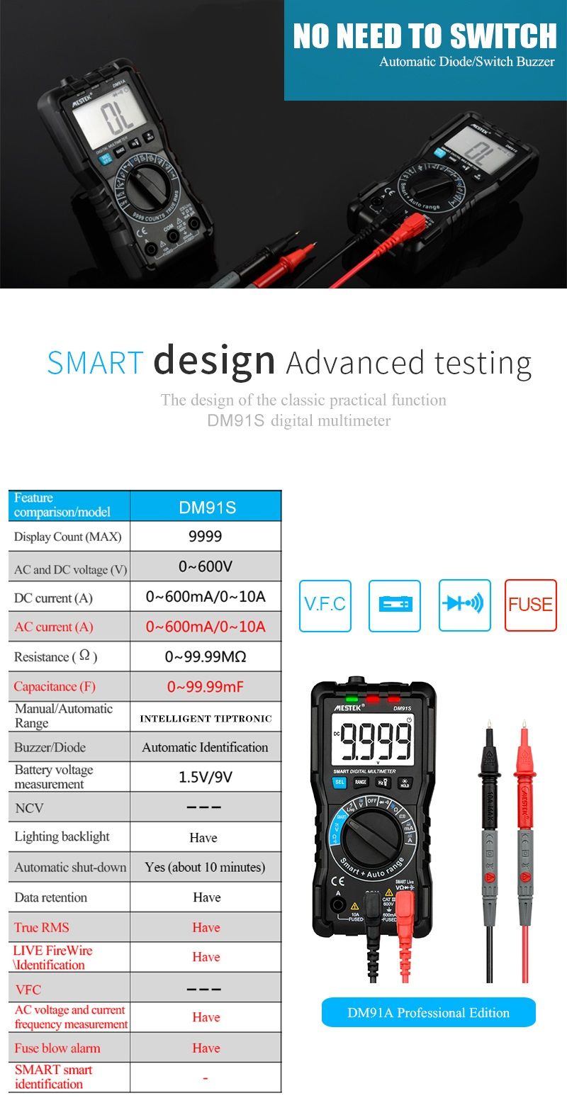 MESTEK-DM91S-Intelligent-Multimeter-9999-Counts-Smart-Auto-Range-Tester-Multi-function-Multitester-1709020