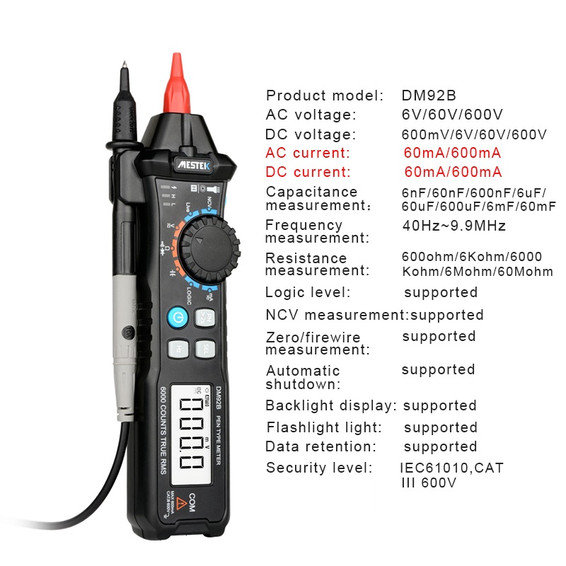 MESTEK-DM92B-Digital-Multimeter-6000-Counts-Pocket-Pen-Style-Auto-Range-Multimeter-NCV-Detection-DCA-1709050