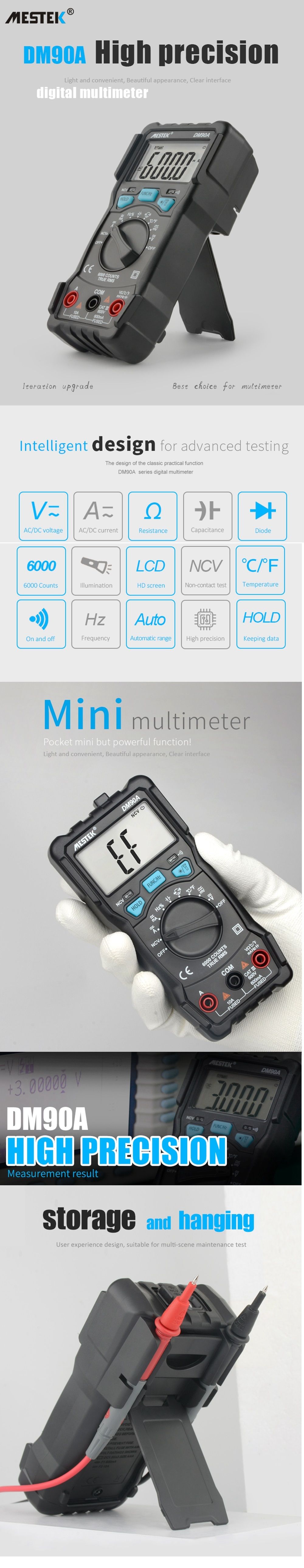 MESTEK-High-Precision-Multimeter-DM90A-6000-Counts-Auto-Ranging-Electrician-Digital-Voltage-Meter-Fl-1533409