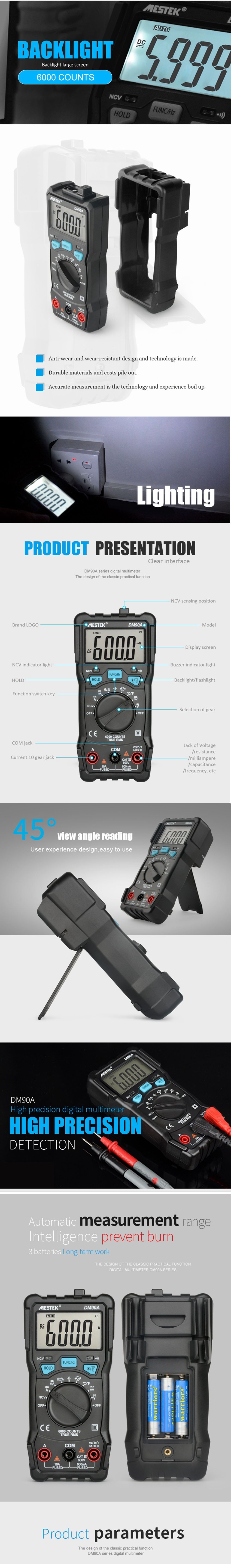 MESTEK-High-Precision-Multimeter-DM90A-6000-Counts-Auto-Ranging-Electrician-Digital-Voltage-Meter-Fl-1533409