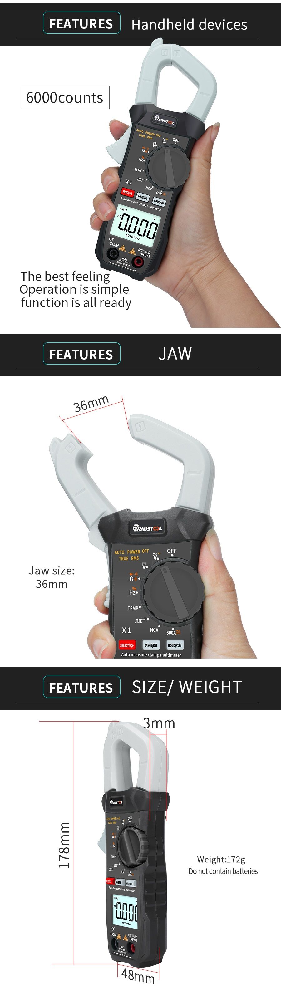 MUSTOOL-X1-Pocket-6000-Counts-True-RMS-Clamp-Meter-ACDC-VoltageampCurrent-Digital-Multimeter-Automat-1435699