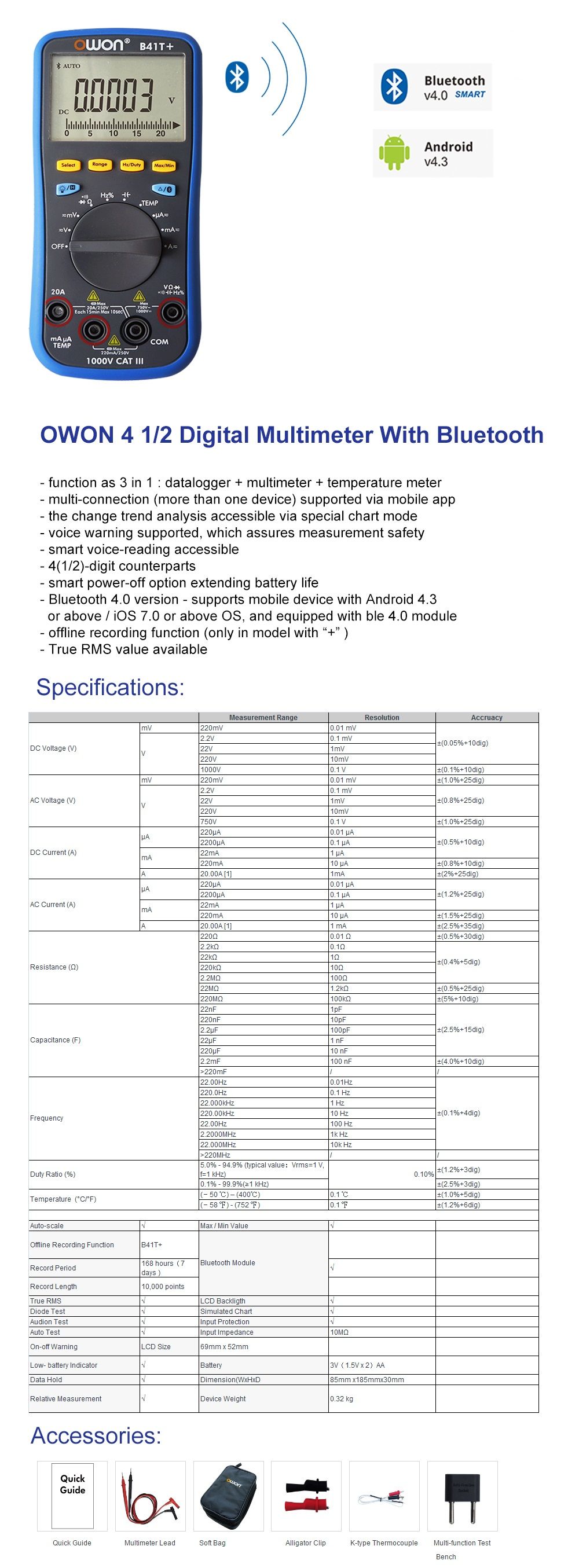 OWON-B41T-4-12-Digital-Multimeter-With-Bluetooth-True-RMS-Tester-Meter-3-in-1-Datalogger--Multimeter-1740194