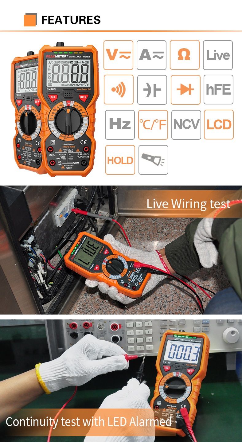 PEAKMETER-Digital-Multimeter-PM18C-with-True-RMS-ACDC-Voltage-Resistance-Capacitance-Frequency-Tempe-1169281