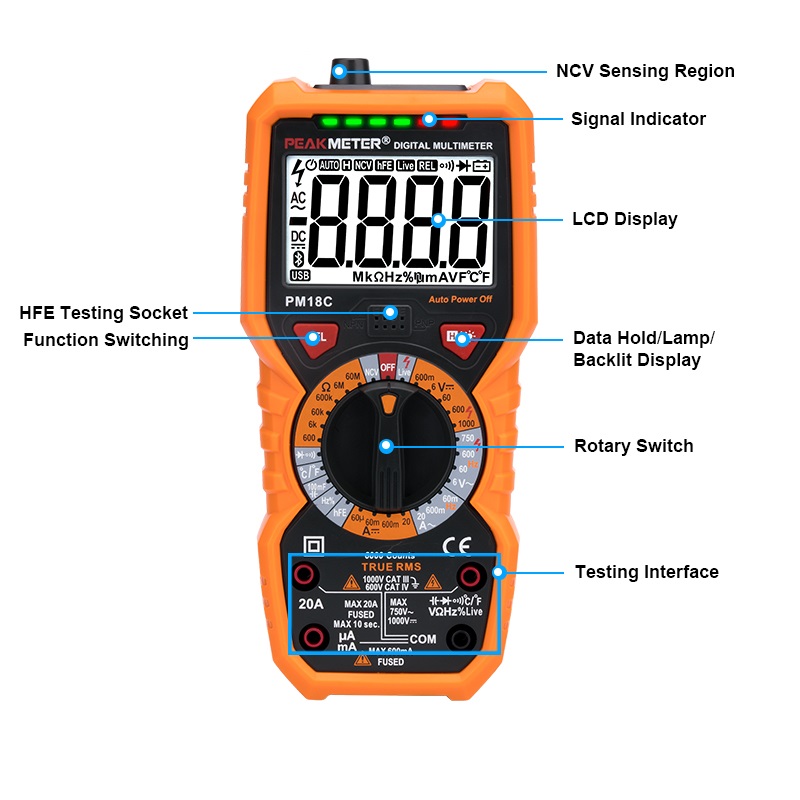PEAKMETER-Digital-Multimeter-PM18C-with-True-RMS-ACDC-Voltage-Resistance-Capacitance-Frequency-Tempe-1169281