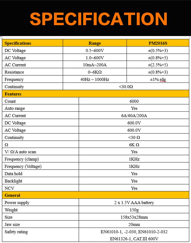 PEAKMETER-PM2016S-6000-Counts-True-RMS-Multimeter-NCV-Test-VAOmega-Auto-Scan-Clamp-Meter-1319570
