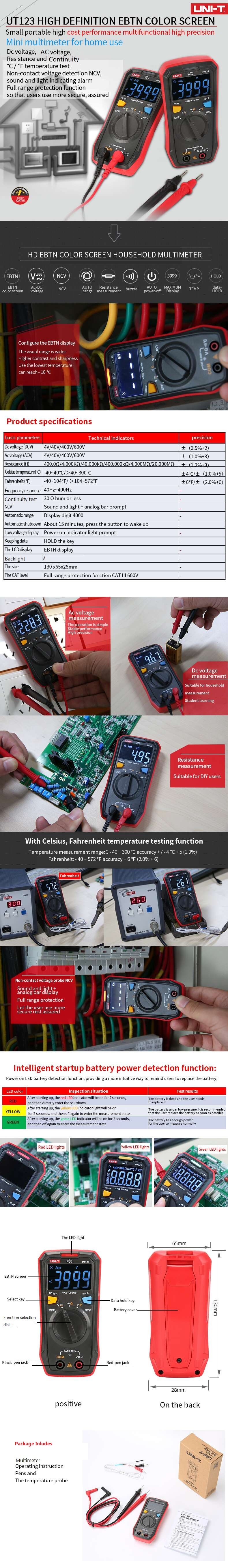 UNI-T-UT123-3999-Counts-Residential-Multimeter-HD-ENTB-Color-Screen-ACDC-Current-and-Voltage-Test-Re-1475488