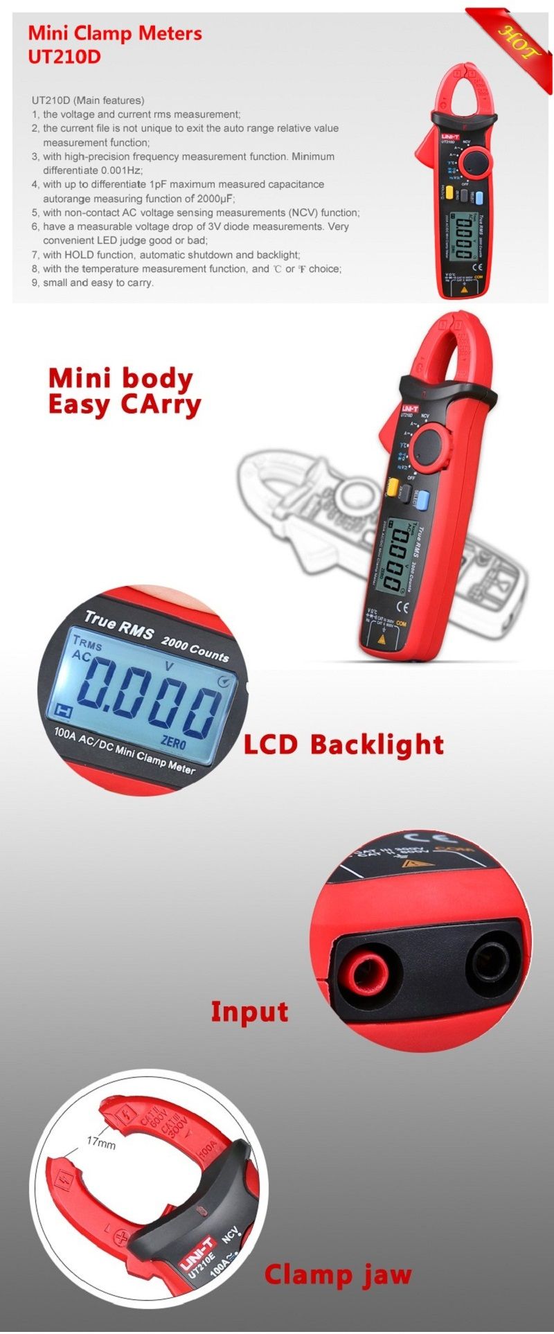 UNI-T-UT210D-Digital-Clamp-Meter-Temperature-Measurement-Auto-Range-Capacitance-Multimeter-ACDC-Curr-1404793