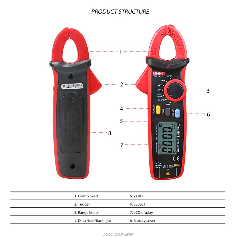 UNI-T-UT210D-Digital-Clamp-Meter-Temperature-Measurement-Auto-Range-Capacitance-Multimeter-ACDC-Curr-1404793