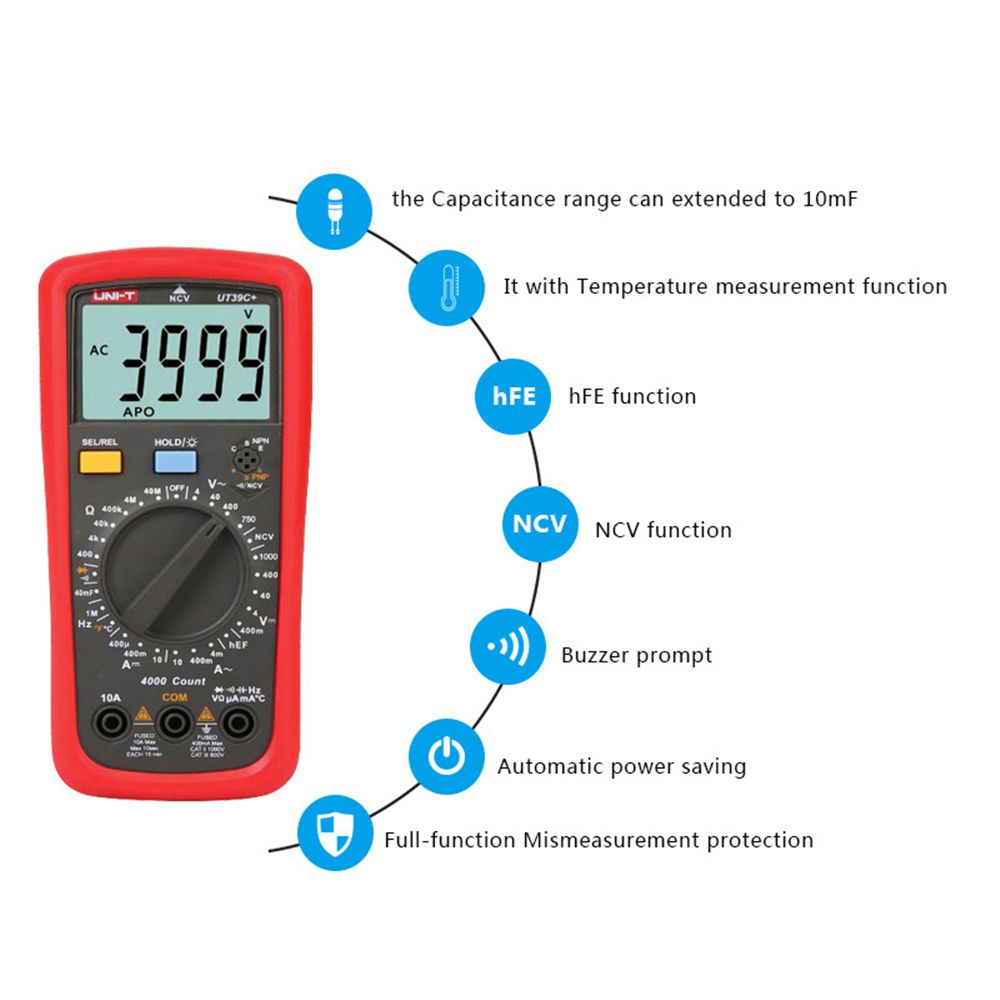 UNI-T-UT39C-Digital-Multimeter-AC-DC-Volt-Amp-Ohm-Capacitance-Temp-Hz-Tester-UT39C-Plus-Data-Hold-1297484