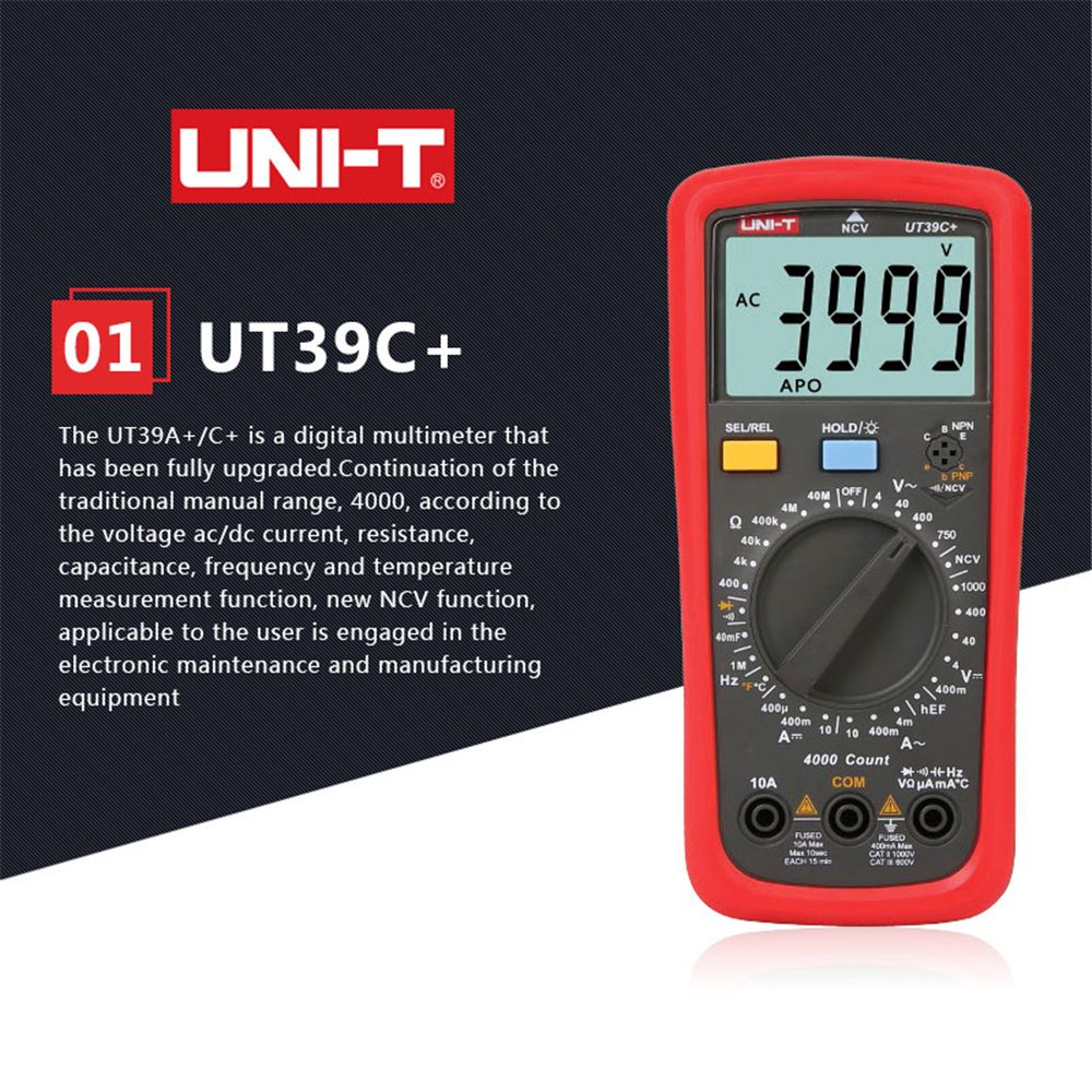 UNI-T-UT39C-Digital-Multimeter-AC-DC-Volt-Amp-Ohm-Capacitance-Temp-Hz-Tester-UT39C-Plus-Data-Hold-1297484