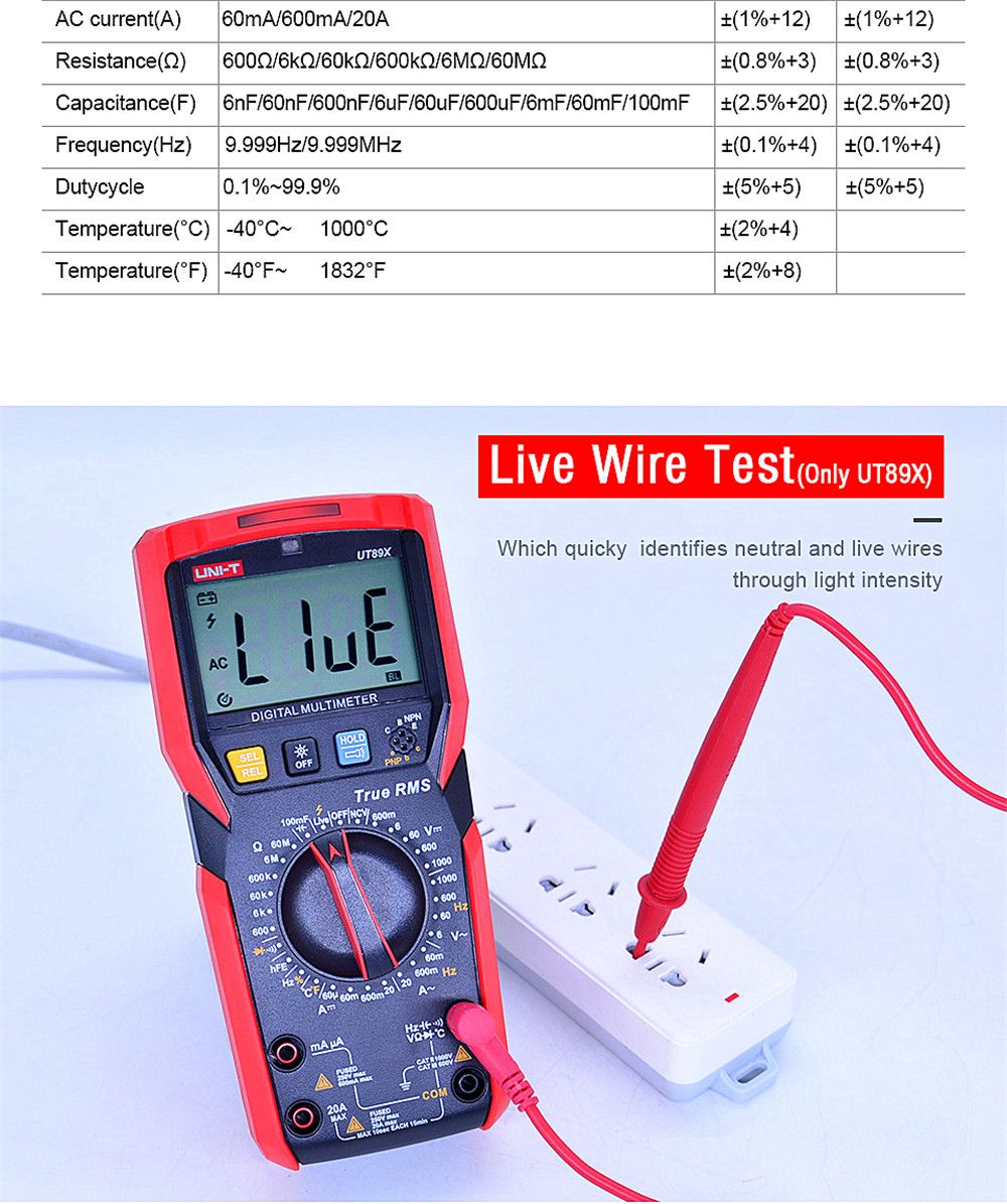 UNI-T-UT89XUT89XD-6000-Count-Digital-Multimeter-True-RMS-Automatic-Backlight-Multimeter-NCVCondensat-1436980