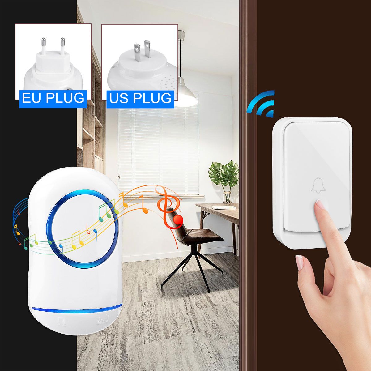 200M-Waterproof-Wireless-Doorbell-32-Songs-Plugin-Receiver--Transmitter-1548169