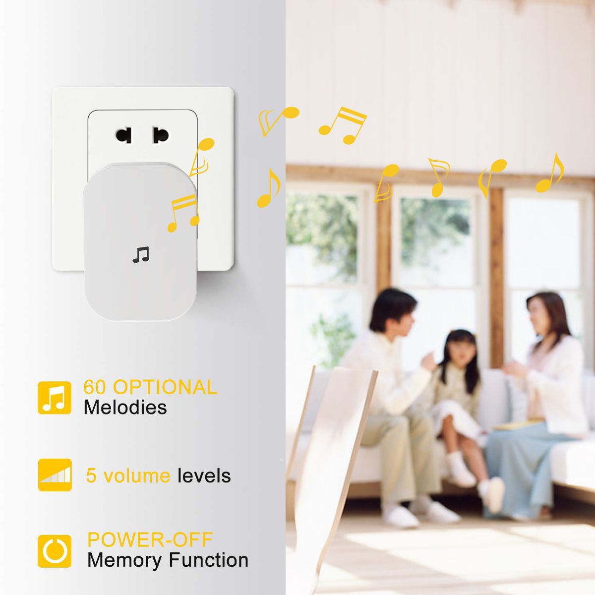 300M-Wireless-Doorbell-60-Song-Chime-5-Volume-Level-Door-Bell-12-Receiver-SOS-1519501