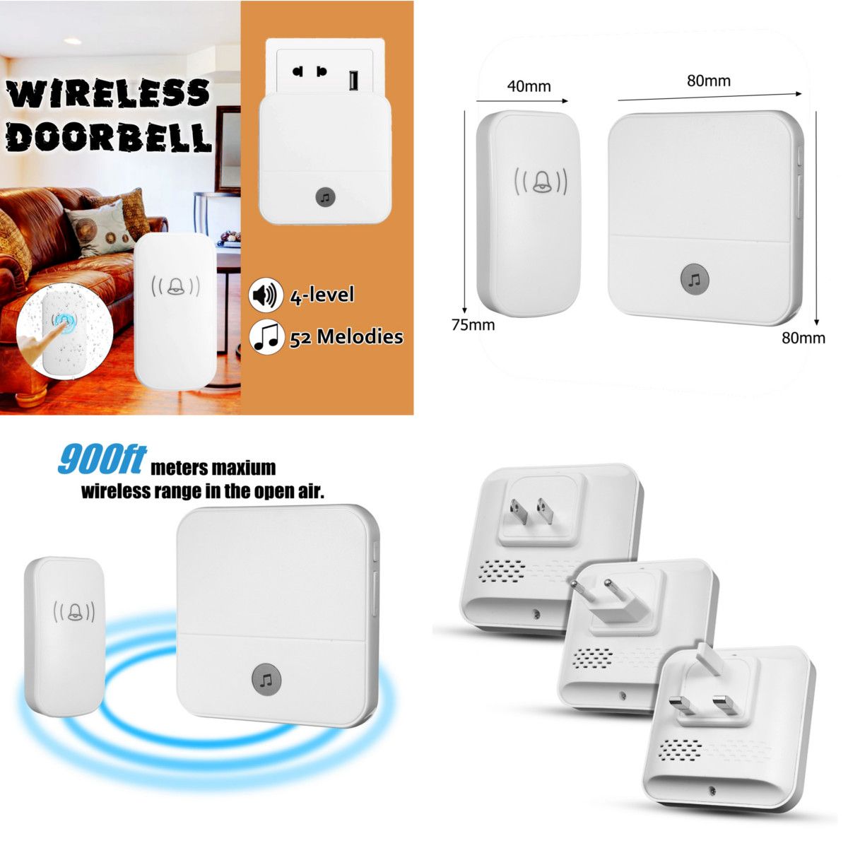 52-Chime-Wireless-Door-Bell-Home-Plug-In-Waterproof-Cordless-Doorbell-300M-Range-1369195
